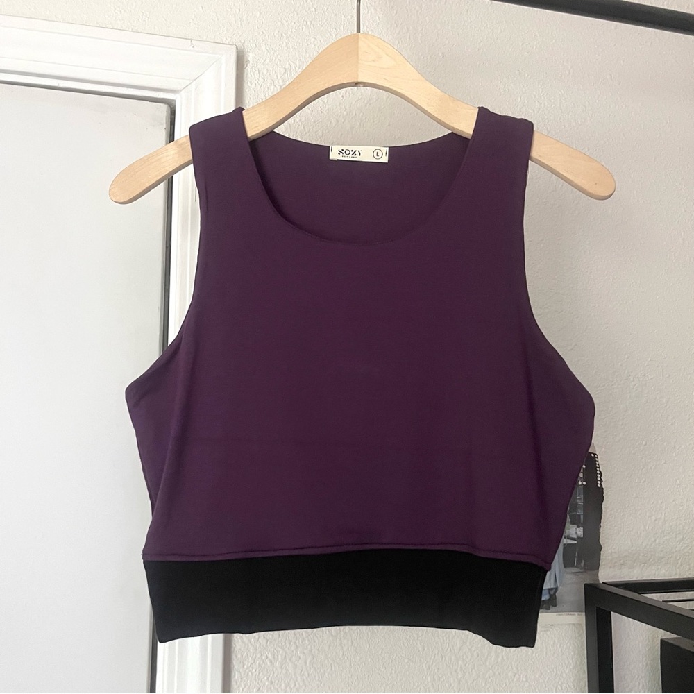 SOZY plum purple knit‎ scoop crew cropped athletic tank top